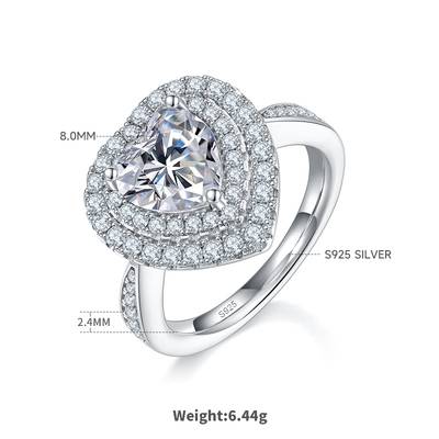 Luxury Heart Moissanite Women's Proposal Ring 2.0 Carat D-Class in S925 Silver